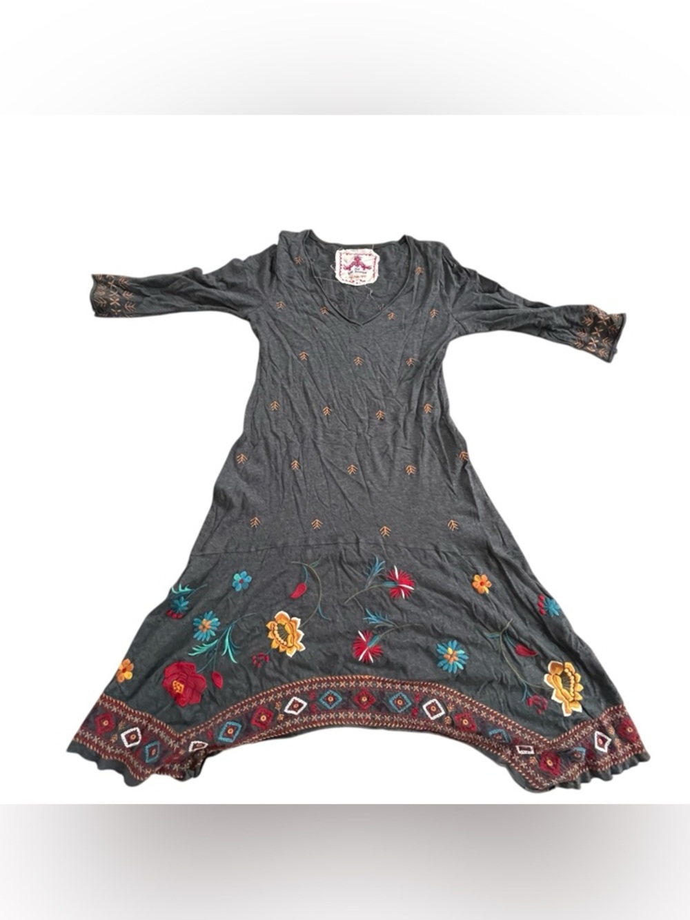Johnny Was Gray Bronwyn Embroidered Flounce Dress Size S Women